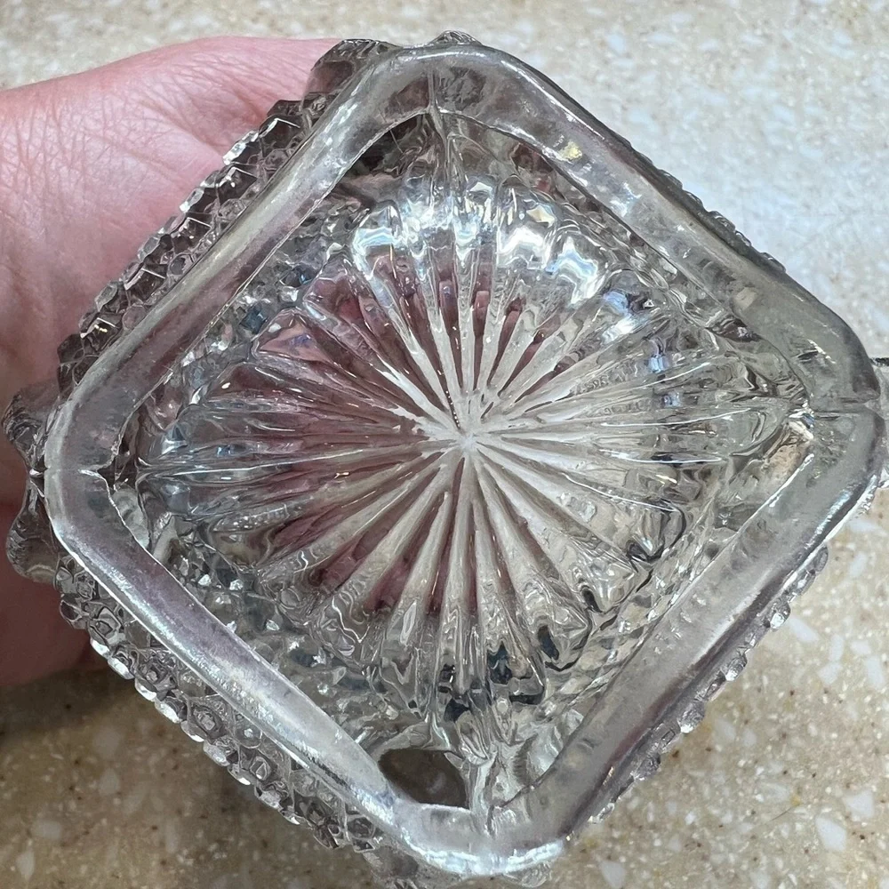 Vintage Clear Cut Glass Creamer and Toothpick Holder